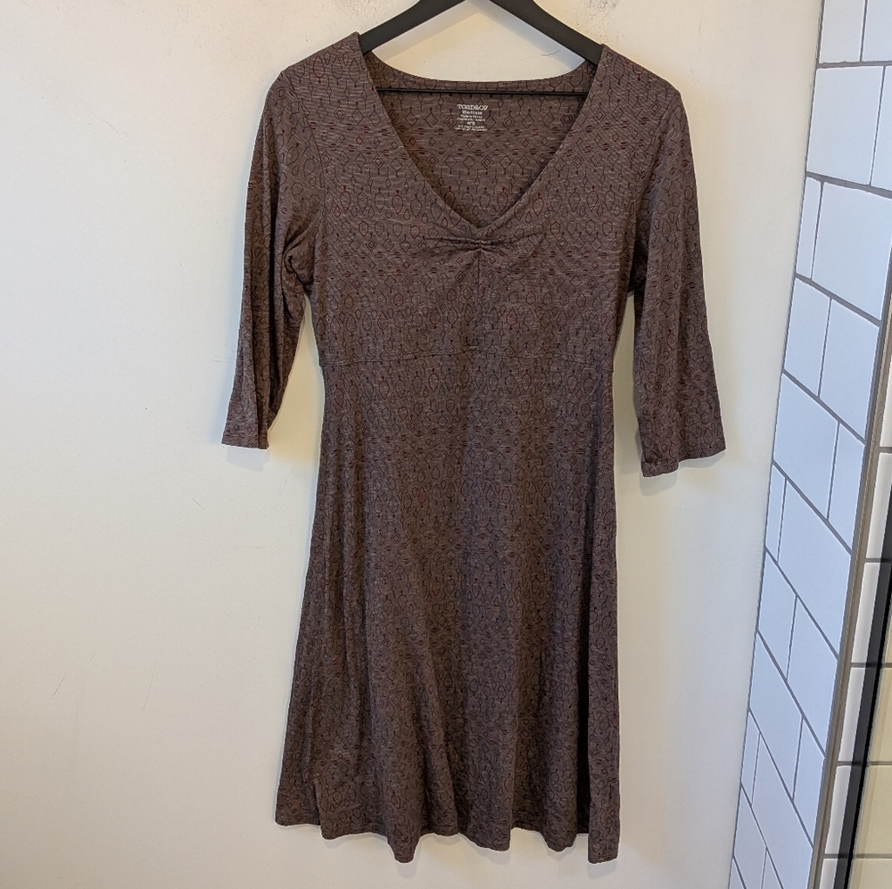 Toad&Co Women's Brown Printed Rosalinda Dress Tencel Lyocell Cotton Medium